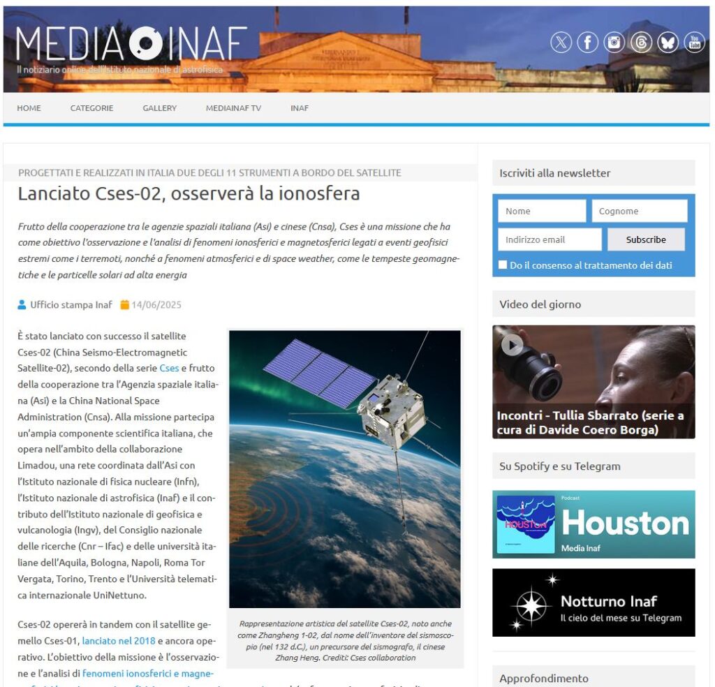 La scienza italiana nello spazio con CSES-02: al via una nuova missione di osservazione della Terra