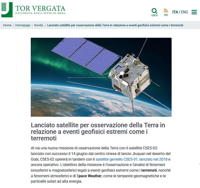 Lanciato satellite per osservazione della Terra in relazione a eventi geofisici estremi come i terremoti