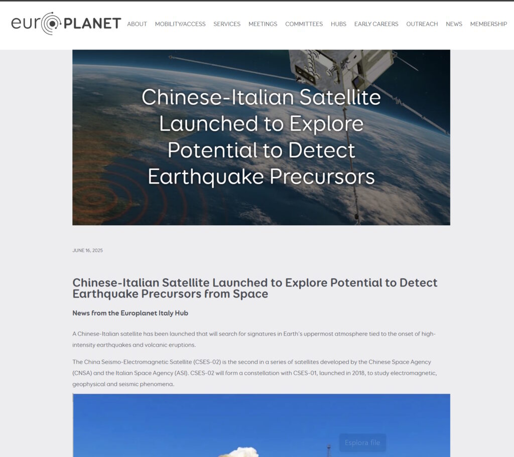 Chinese-Italian Satellite Launched to Explore Potential to Detect Earthquake Precursors