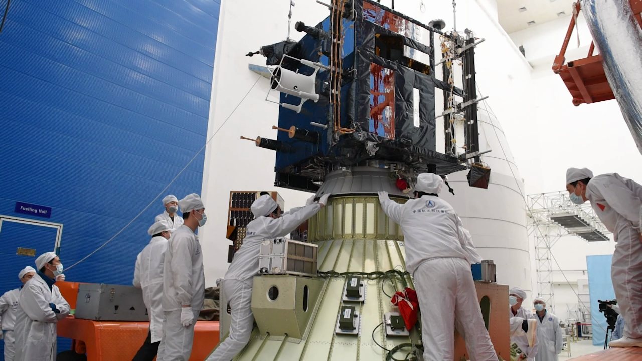 CSES-01 connected to the launch vehicle adapter of the Long March 2D rocket. Credits: CSES Mission